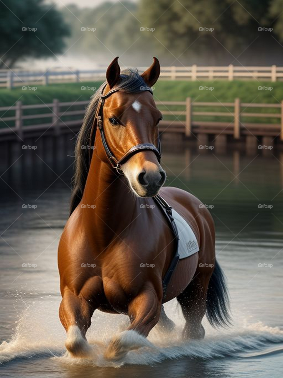 Horse running in water