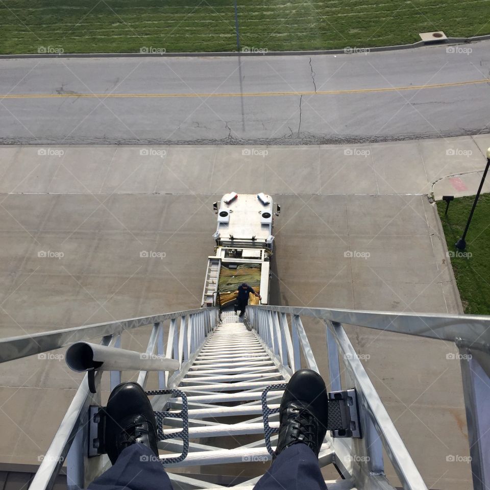 75ft up. Climbing the aerial ladder at work. 