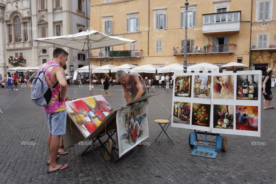 Painters at work in Rome.