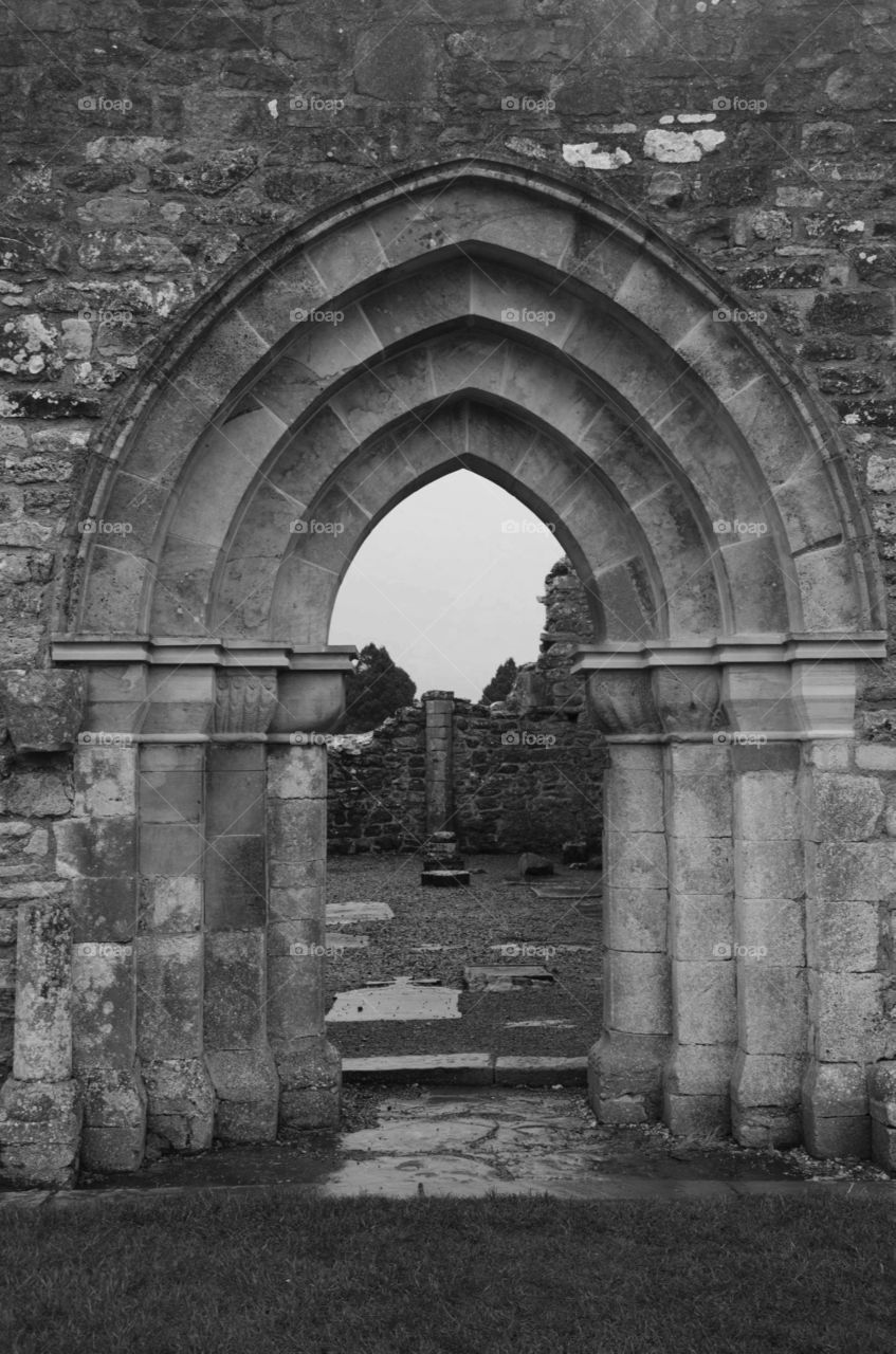 A detailed set of repeating arches within the ancient monastery located in Ireland!