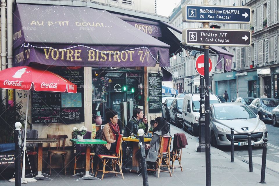 Bistro on the streets of Paris, France. 