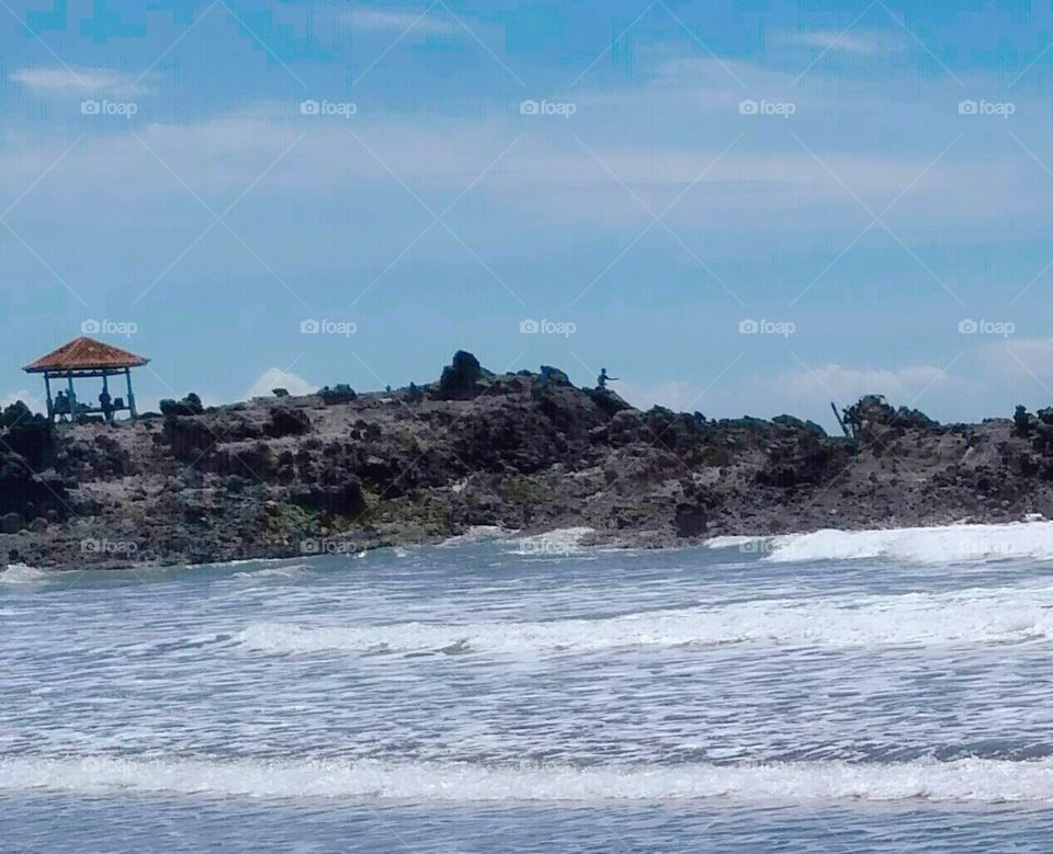 beach rock shore at west java