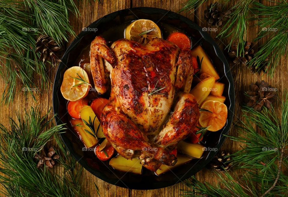 Roasted chicken and vegetables, Christmas style