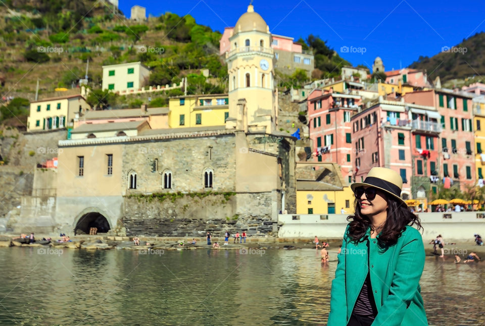 Female tourist enjoying at Cinque Terre of Italy