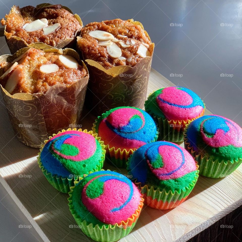 Banana muffins and Nutella blossoms freshly baked in the kitchen 