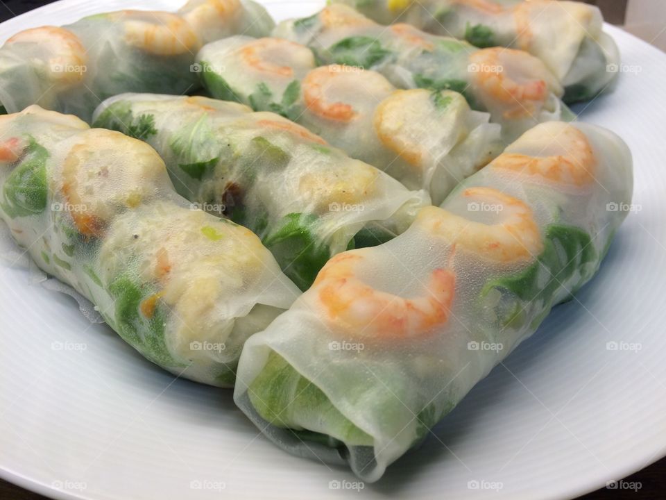 Wrapped spring roll in the plate