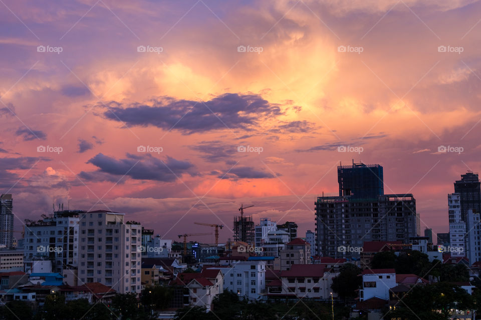 sunset in Phnom Penh city