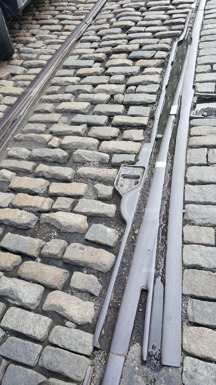 Old cobblestone railroad path