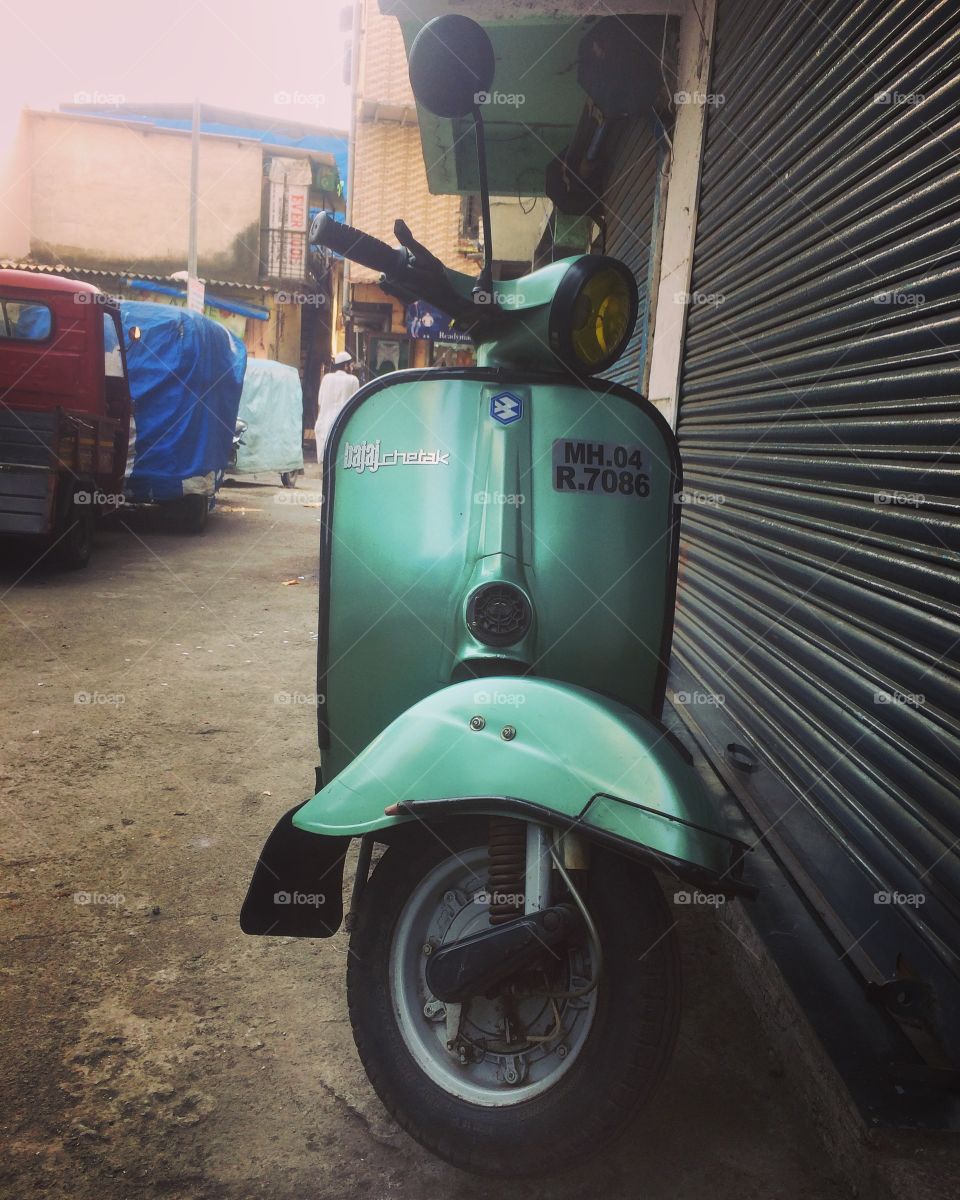 A vintage scooter parked in Mumbai India 