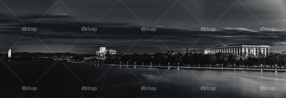 Canberra High Court of Australia and the National Library at Lake Burley Griffin