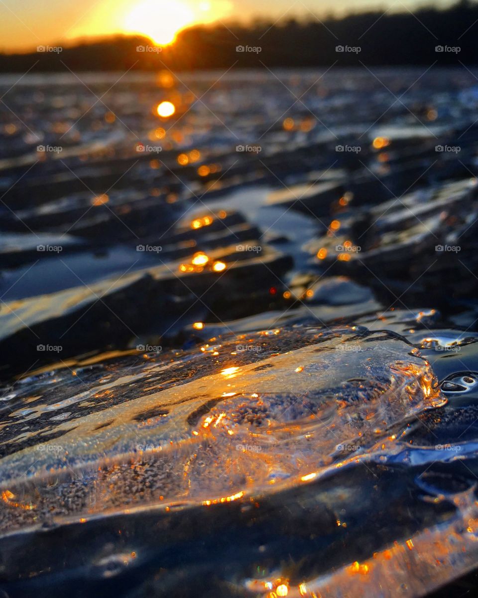 Sunset reflecting on ice