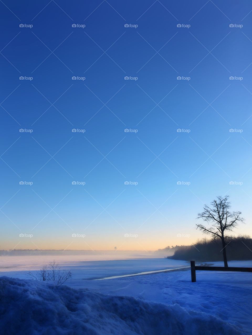 Winter Sunrise Over Mona Lake at Ross Park, Norton Shores, Michigan