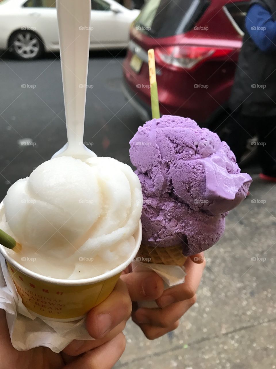 Lychee sorbet and taro ice cream, Chinatown, NYC 