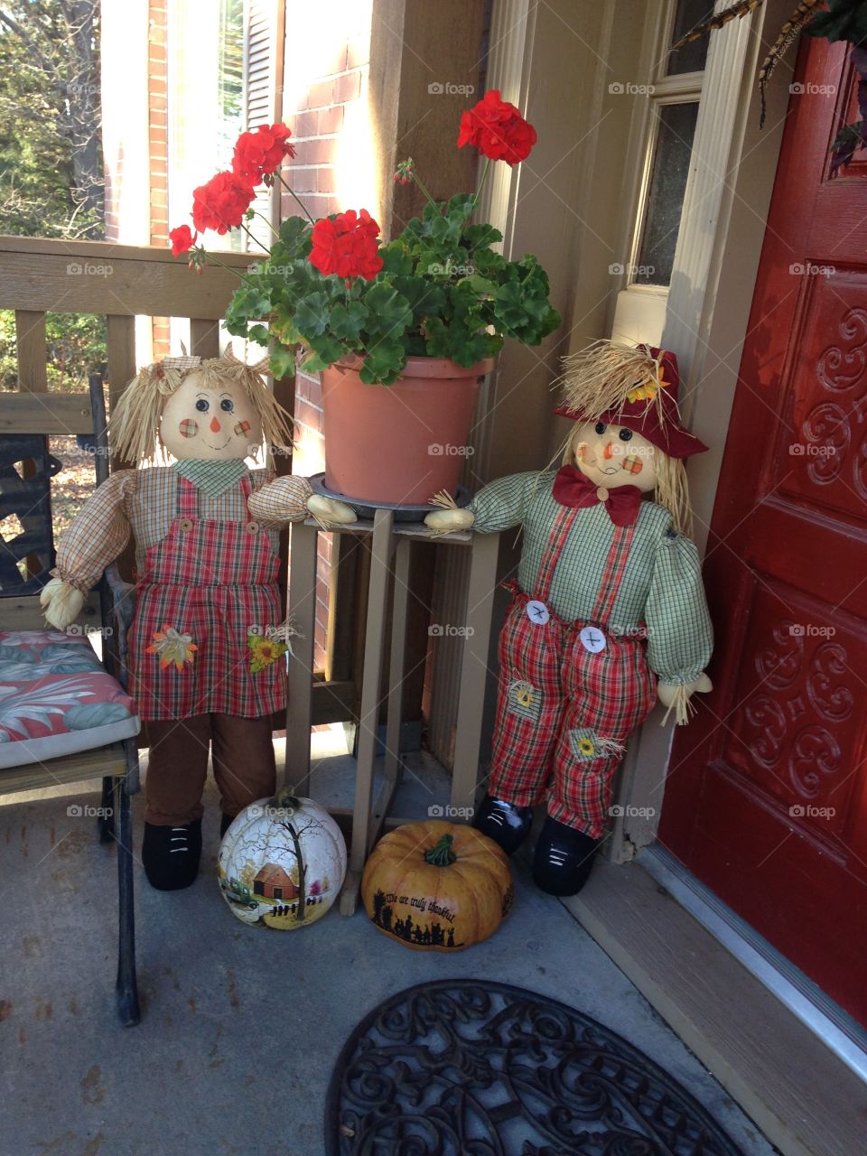 Front porch decorations for fall.