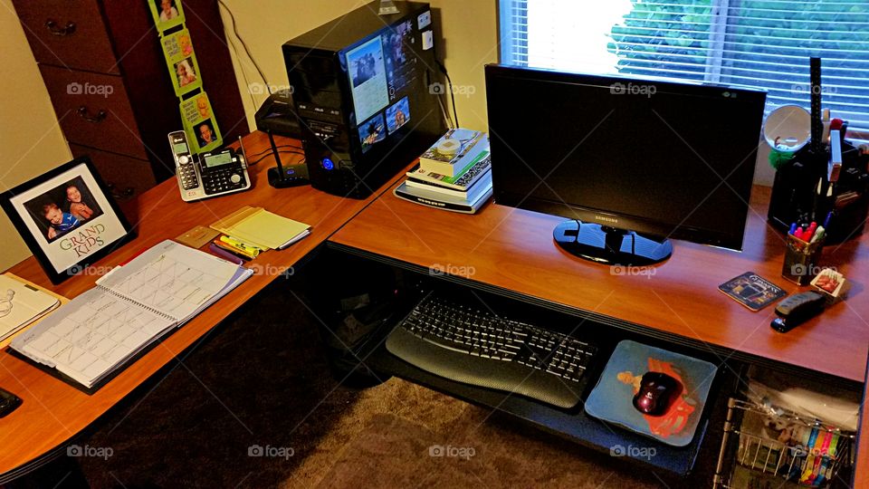 Desk from above. Home office desk from above