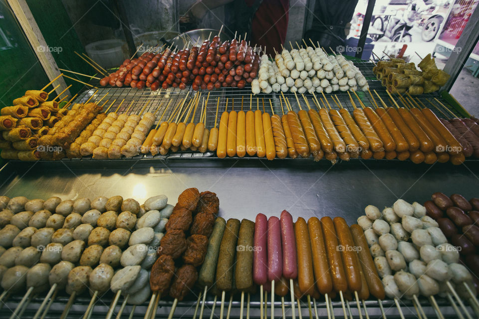 street food skewers display