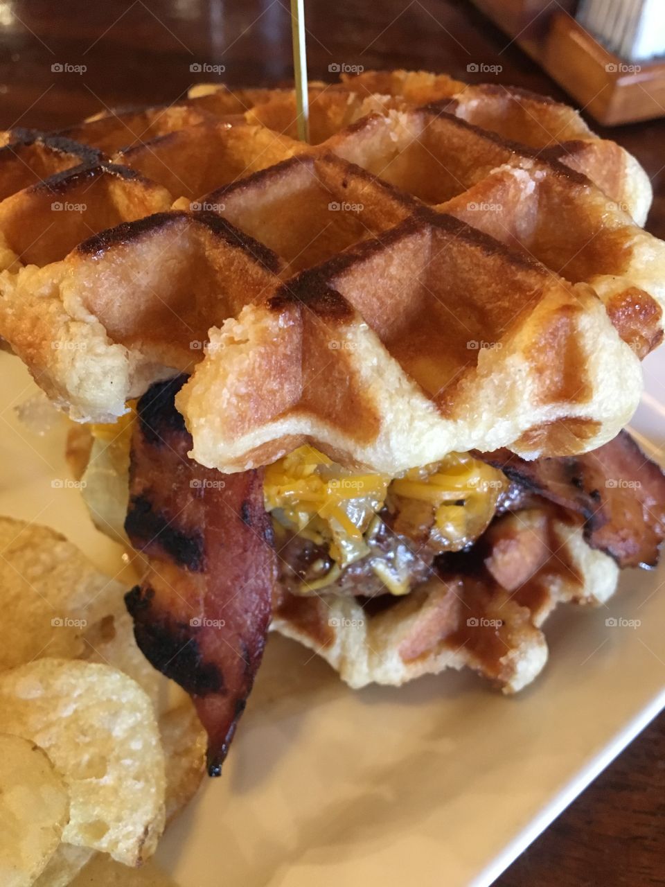 Bacon Cheeseburger on a Waffle Bun