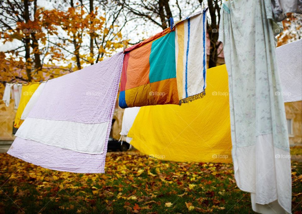 Laundry drying during autumn