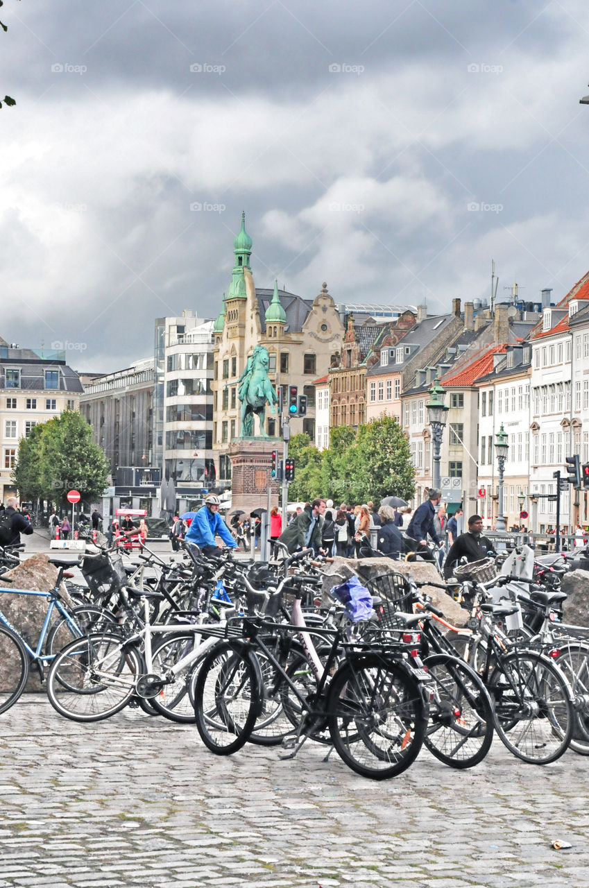 Bicycles in Copenhagen are a common sight. 