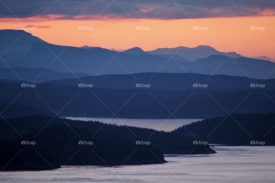 View of the San Juan Islands from Mt Erie, Anacortes, Washington