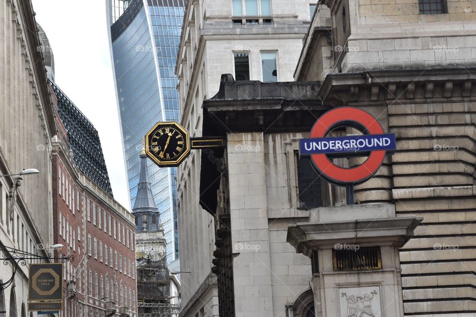 Street view of the Underground sign in London, England