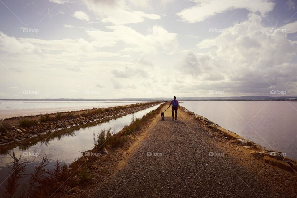 Way#lake#human#dog