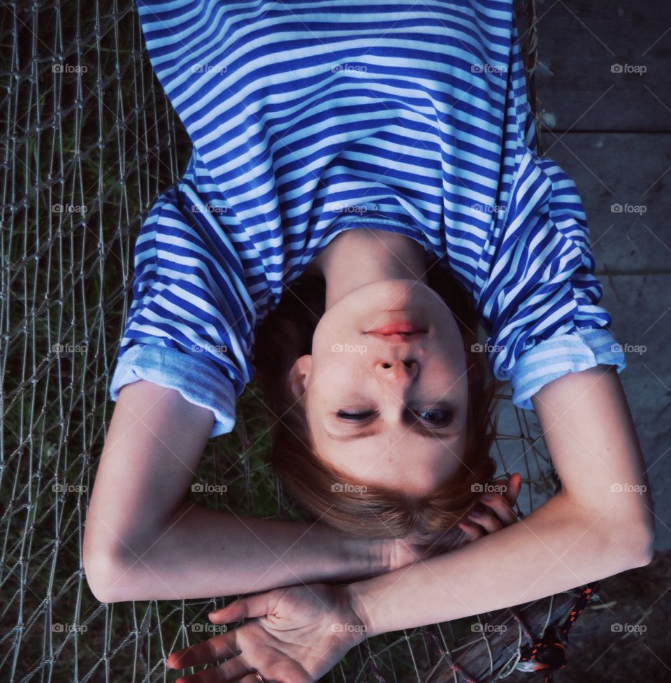 woman upside down portrait