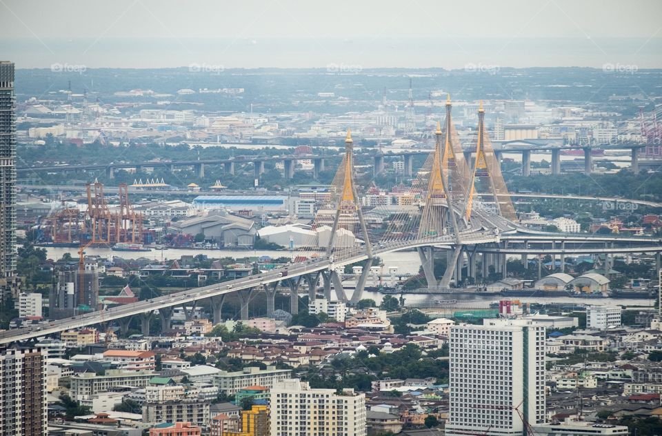 Bangkok/Thailand-May 04 2019:Big city bird eyes view