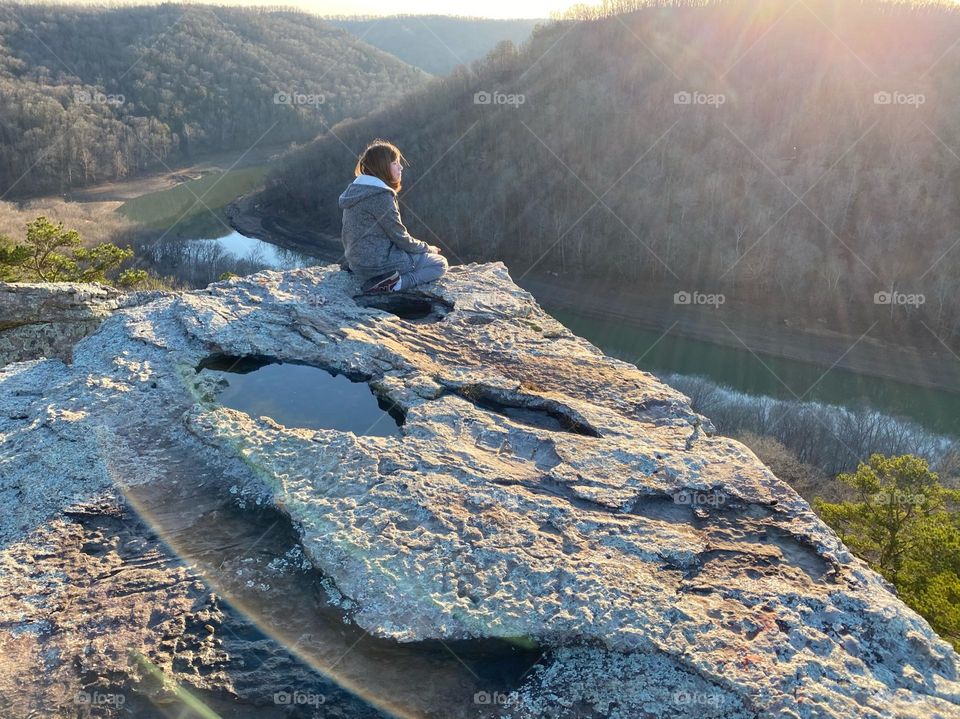 Peaceful solitude on a cliff in the Kentucky Mountains 