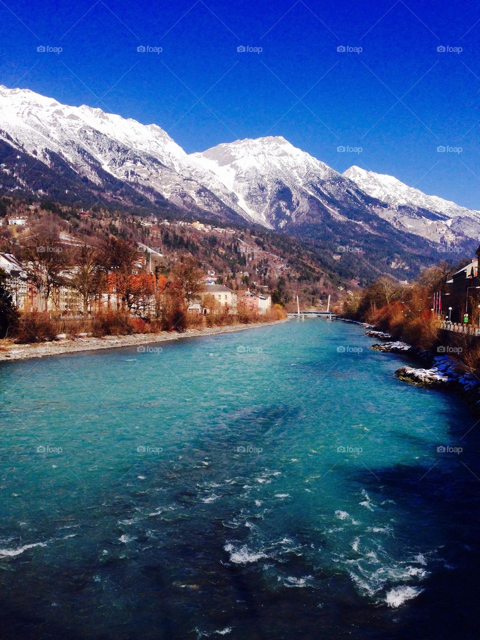 View of river and snowy moutains