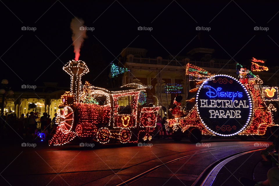 Disney, electrical, parade, Orlando, lights, train, Disney world, Florida 