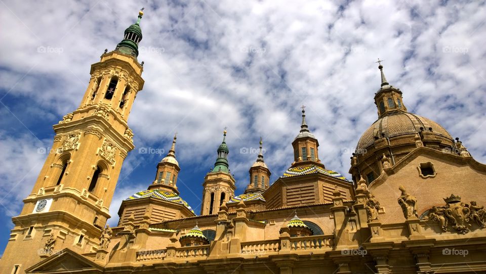 Cathedral in Zaragoza, Spain. Details of the Basilica - Cathedral of our Lady of Pillar in Zaragoza, Spain