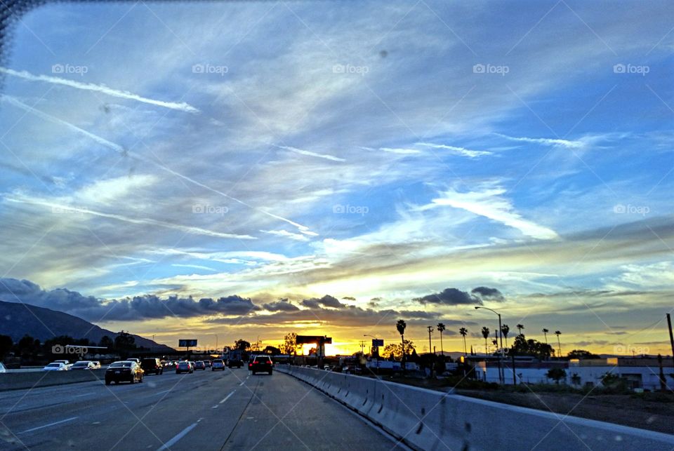 Sunset seen from the freeway!