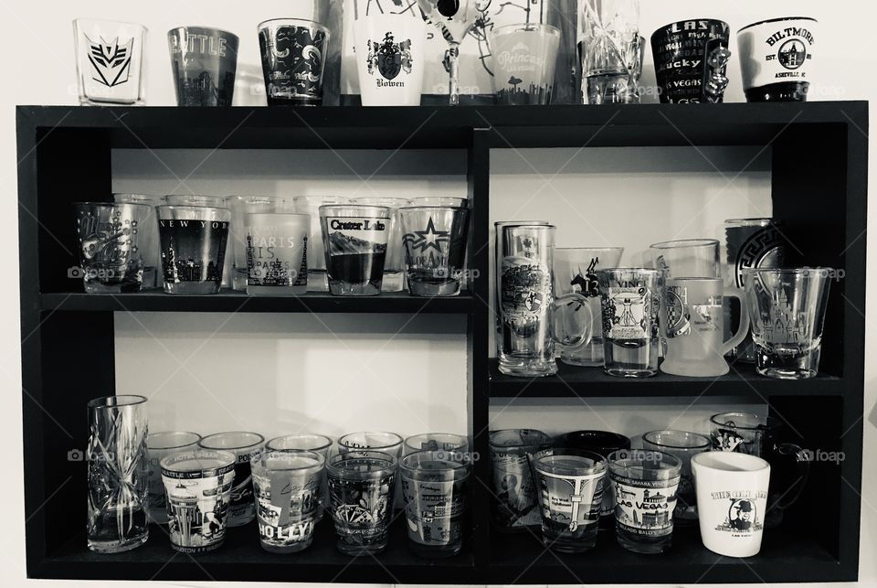 Black and white shot glasses collection