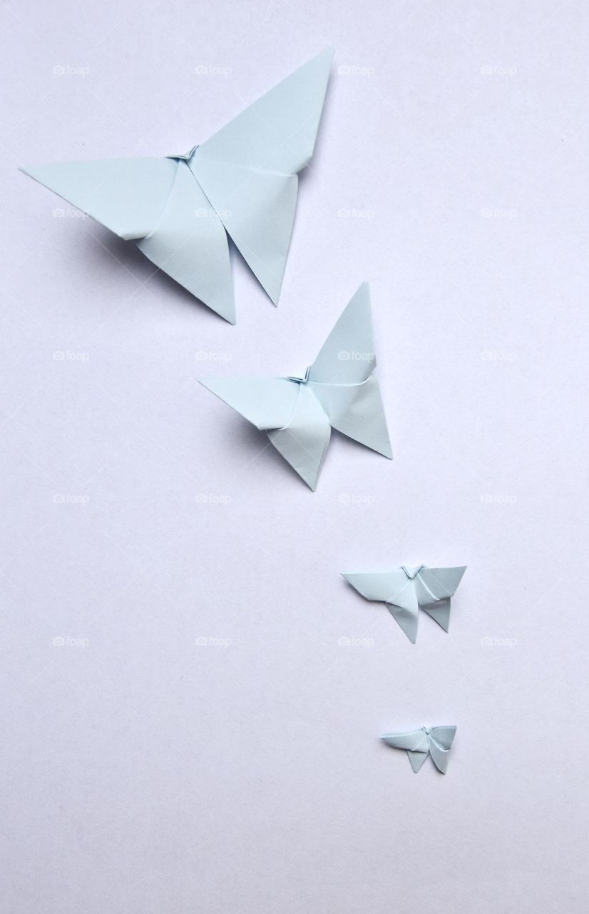 Origami butterflies on white background 