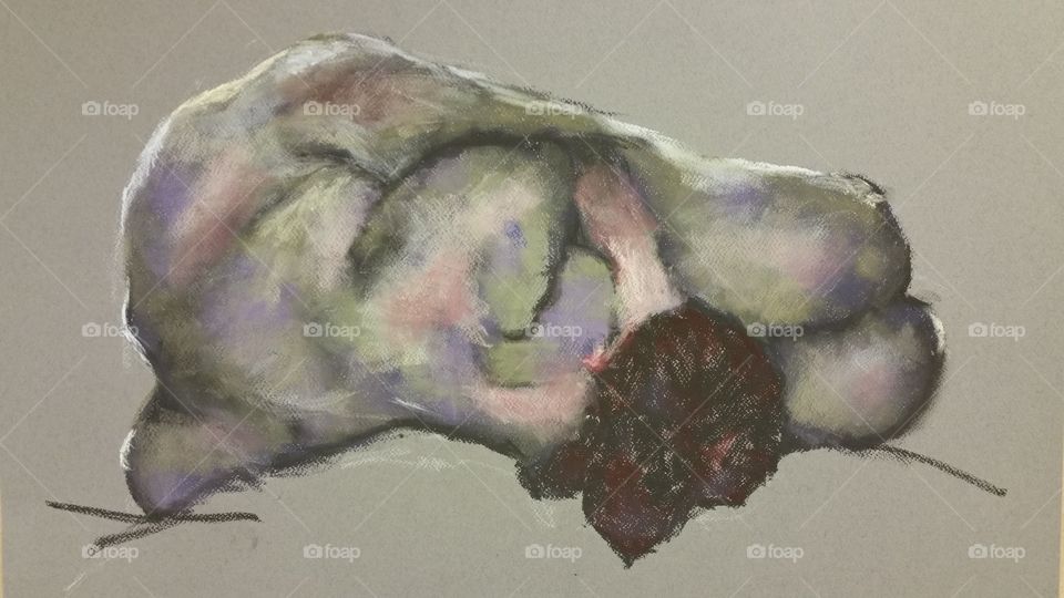 life drawing on easel in pastels