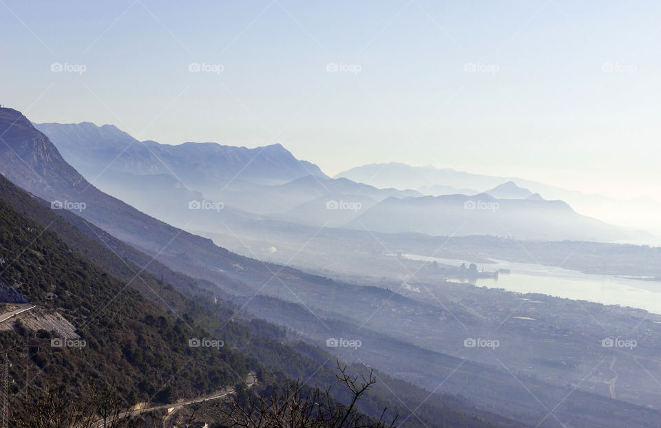 Foggy winter morning in mountains