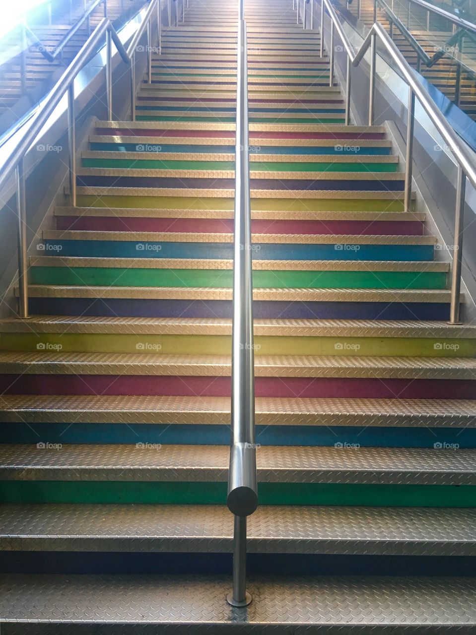 Rainbow Stairs with Metal Railings 