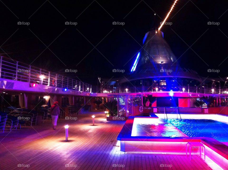 Nighttime on Deck of Cruise Ship