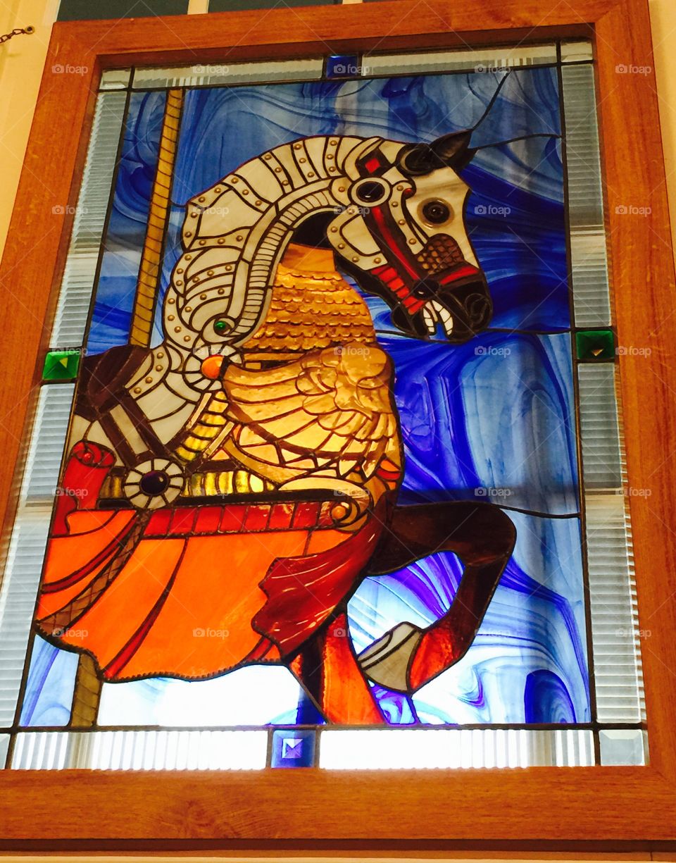 Carousel Horse Stained Glass W. Located at the Merry Go Round Museum in Sandusky, Ohio 