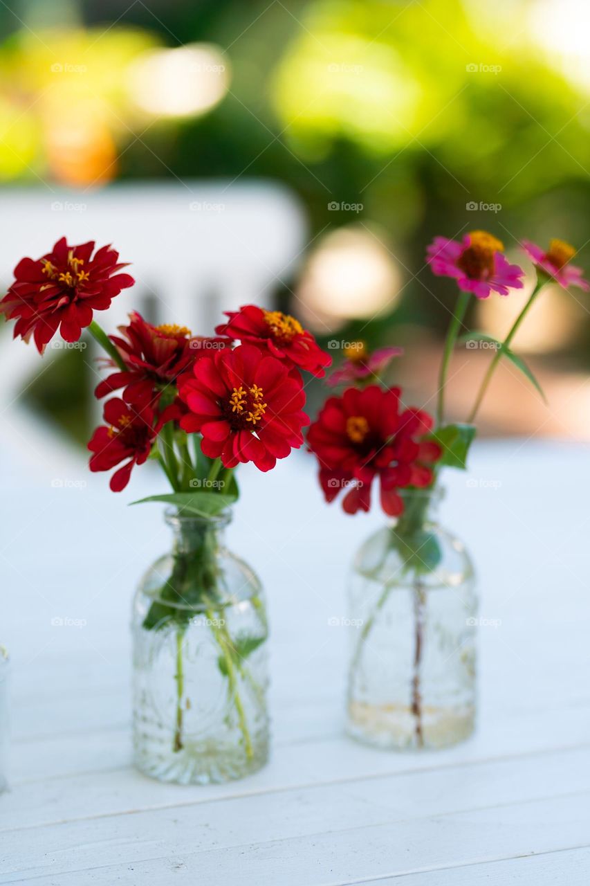 Flowers in Clear Glass Vases