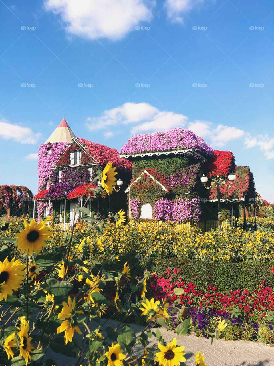 House covered in flowers at Dubai Miracle Garden