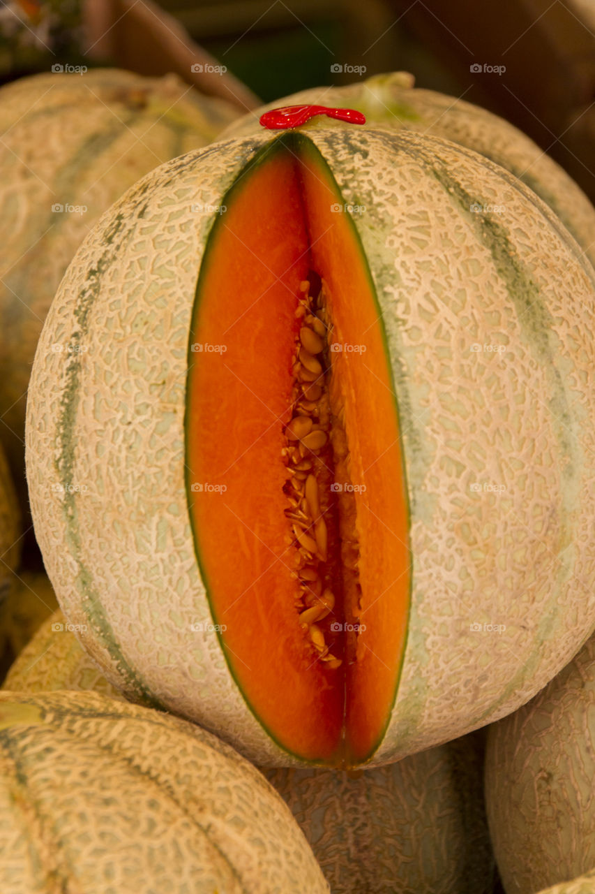 Close-up of a cut cantaloupes