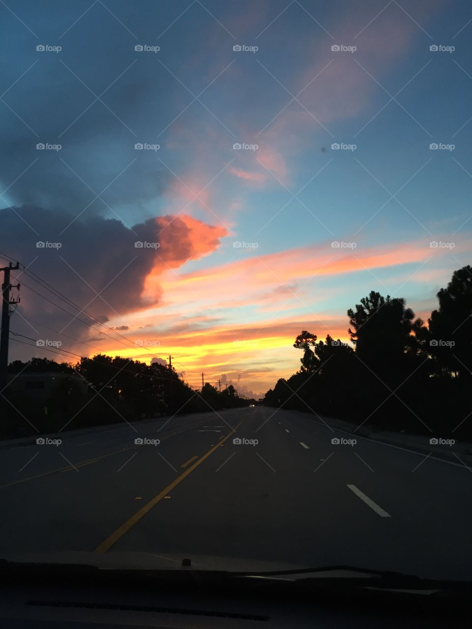 Sunset, Landscape, Storm, Light, Road