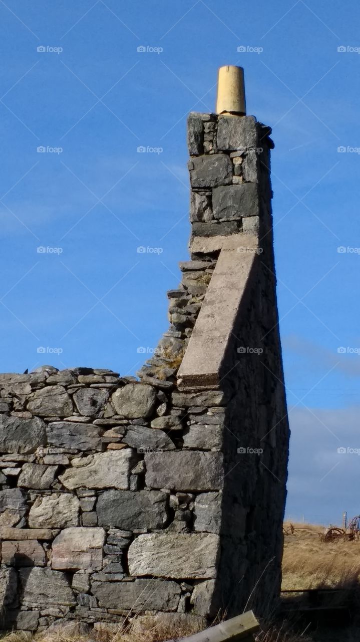 Close up of chimney, old stone cottage remains, Carloway Isle of Lewis