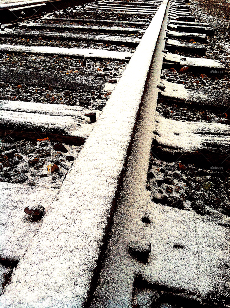 Railroad track covering on snow