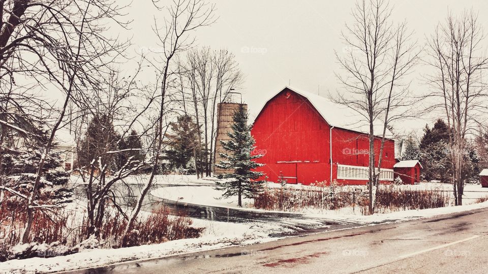 Red Barn Winter Scene