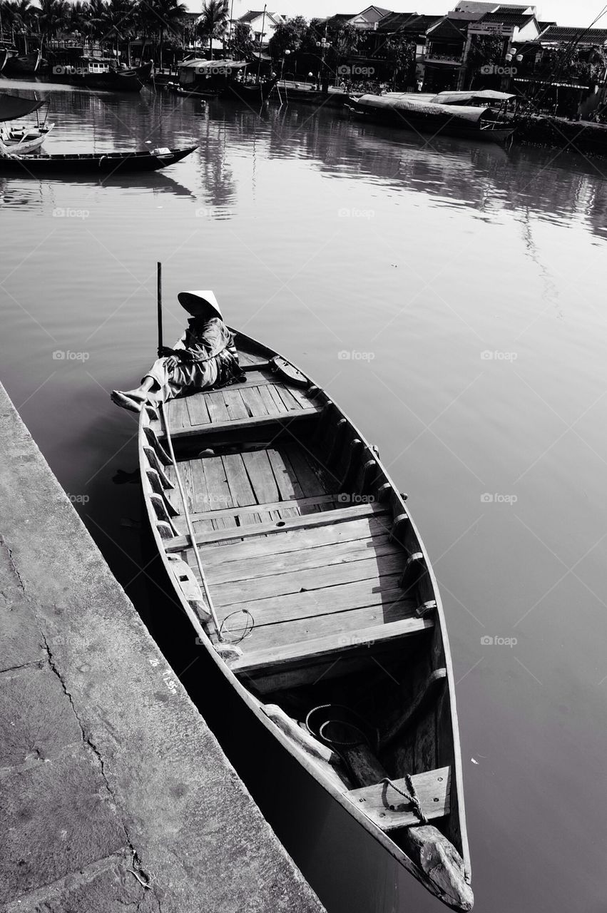 Empty boat in lake