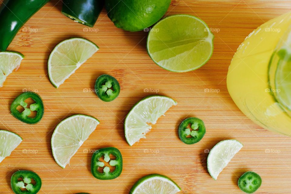 Fruits! - Lime and jalapeño slices on bamboo