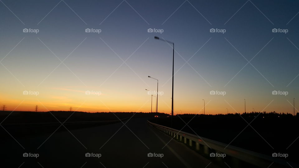 Sunset on road